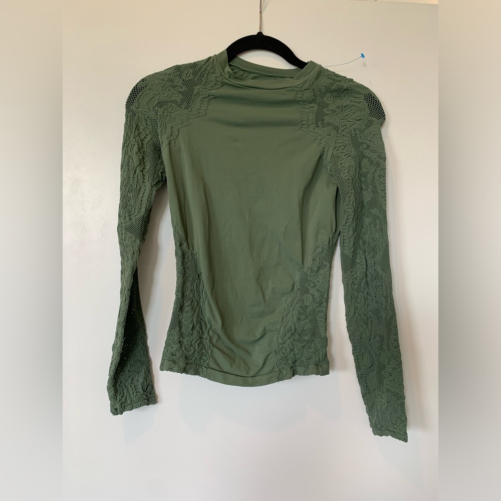 Free People Sage Green Lace Long Sleeve Top